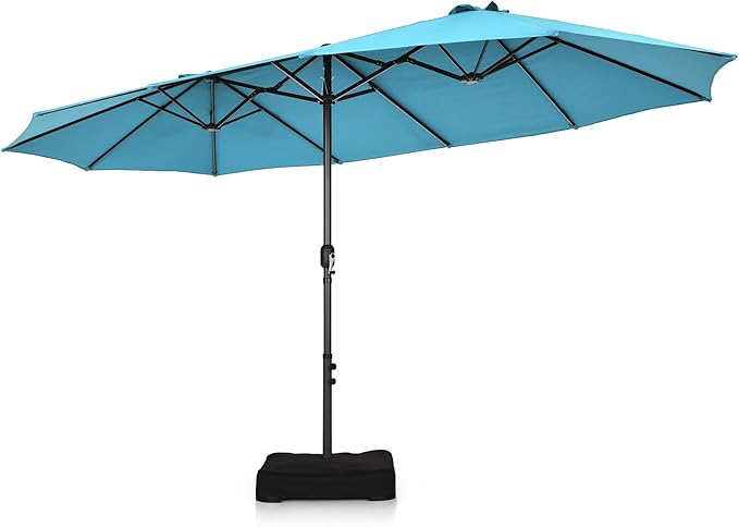 Tangkula 15FT Double-Sided Patio Umbrella, Outdoor Ultra-Large Twin Market Garden Umbrella W/Hand-Crank & Enhanced Base, for Residential & Commercial Use (Turquoise)