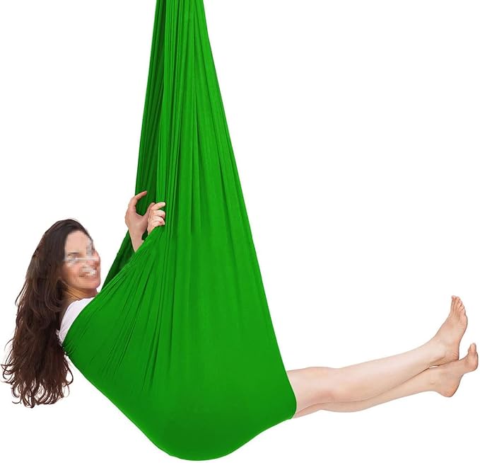 Sensory Swing for adults Indoor kids Therapy Swing Soothing Calming Snuggle Hammock durable strong fabric swing Excellent stretchability Includes Hanging Hardware ( Color : Green , Size : 1M x 2.8M )
