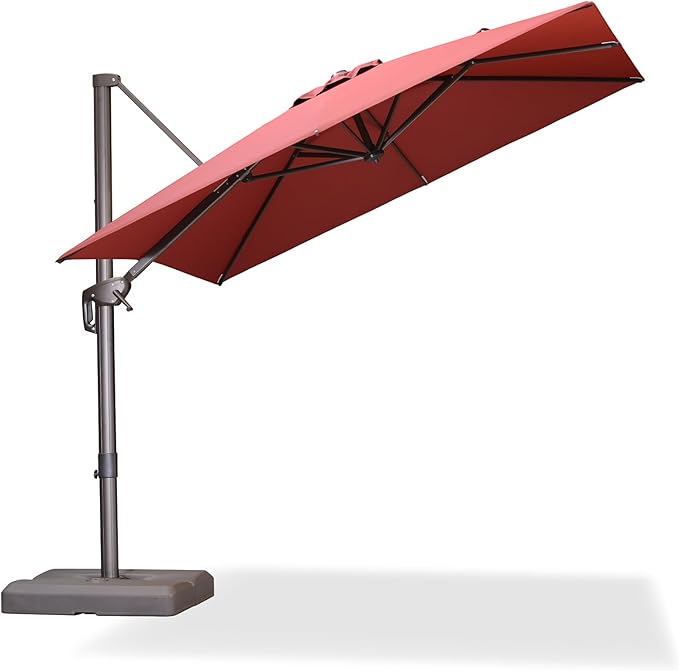 PURPLE LEAF 8' X 8' Cantilever Patio Umbrella Antique Bronze Square Umbrella with 360° Rotation and Aluminum Offset Hanging Outdoor Umbrella for Pool Garden Backyard Deck, Brick Red