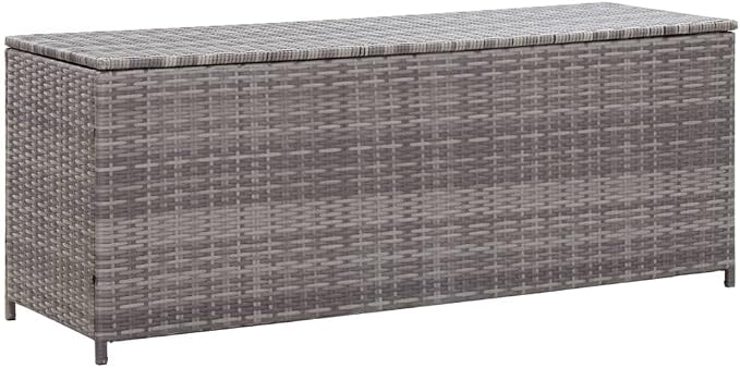 Patio Storage Box with Bench 59.1"x19.7"x23.6" Gray PE Rattan Outdoor Furniture Deck Box Waterproof Liner for Garden Poolside Backyard Porch Decor