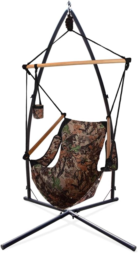 Hammaka Summit Stand with Cradle Chair Combo, Hanging Hammock Cradle Chair with Stand, Outdoor Indoor Swing Seat with Footrest (Camo)