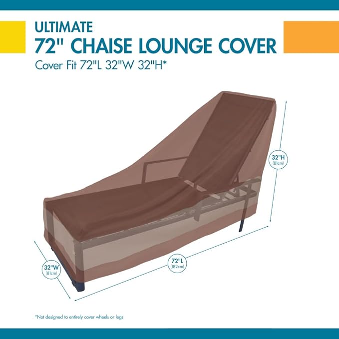 DUCKCOVERS Ultimate Waterproof 74 Inch Patio Chaise Lounge Chair Cover, Patio Furniture Covers
