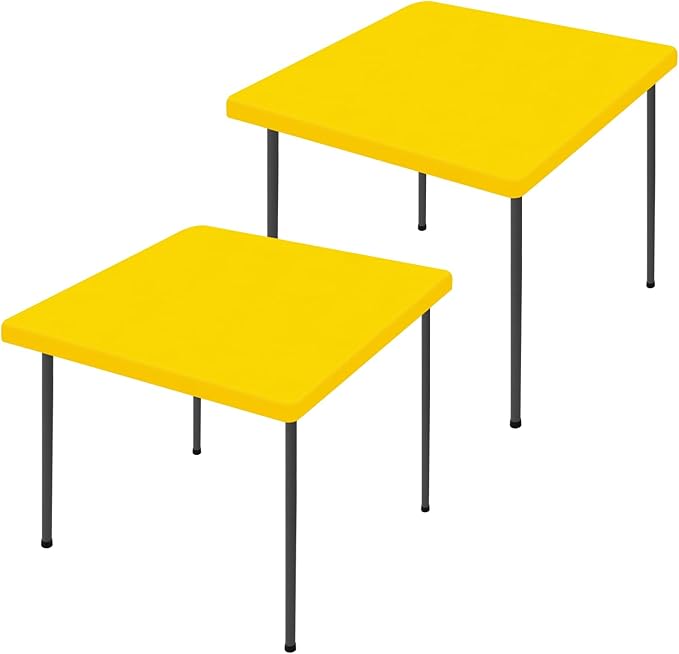 Moosfor Spandex Picnic Table Cloth 2 Pack, Elastic Fitted Tablecloths for Square Tables, Stretch Washable Patio Table Cover for Outdoor, Camping, Banquet and Parties (Yellow, 34"x34")