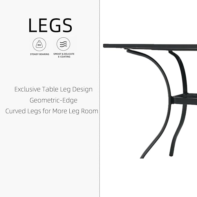 35" Square Metal Patio Dining Table with Slat Top and Umbrella Hole - Black | 35 inch Square Table, Slat Table Top, Black, Metal Top and Frame, 1.57 inch Umbrella Hole, 4 Person Use