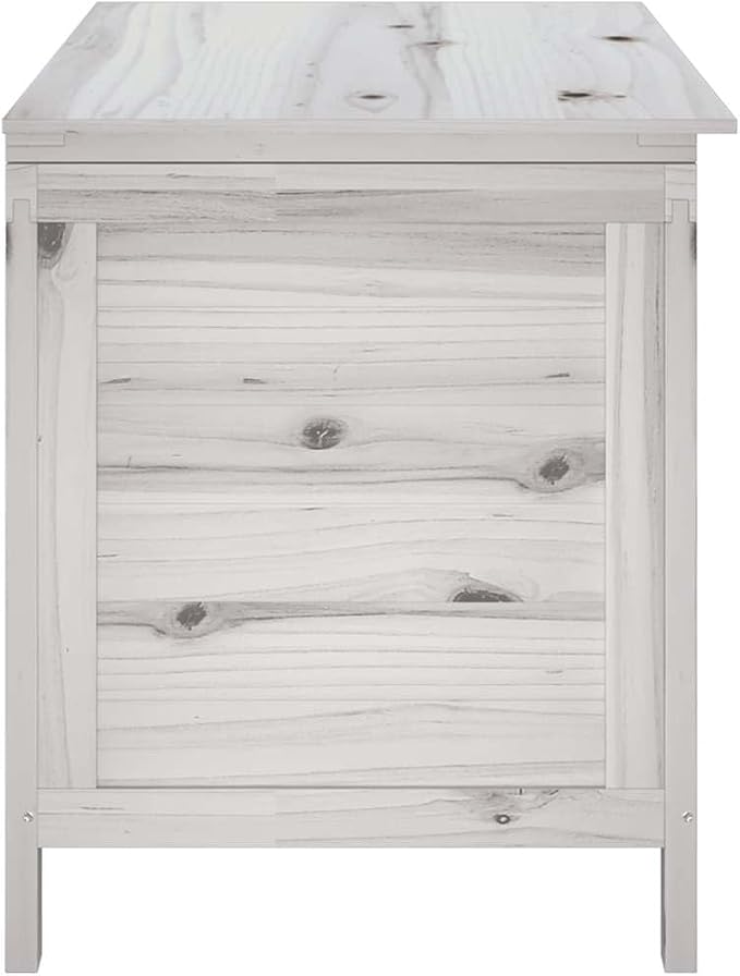 Outdoor Garden Storage Box, Large Wooden Deck Chest with Slatted Base, Weather-Resistant Fir Wood Storage Bin for Patio, Backyard, and Balcony, White