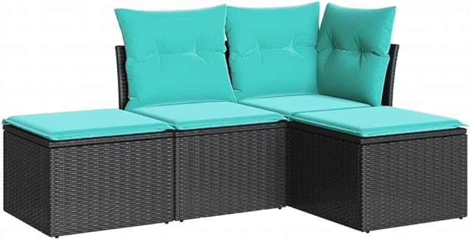 4 Piece Patio Sofa Set with Cushions, Porch Furniture Set Outdoor Sofa Sets Patio Conversation Set Outdoor Dining Sets for Exhibition Negotiation Area Piazza Poolside Black Poly Rattan