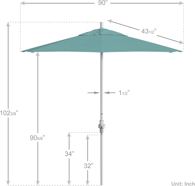 California Umbrella 7.5' Rd. Aluminum Patio Umbrella, Crank Lift, Collar Tilt, White