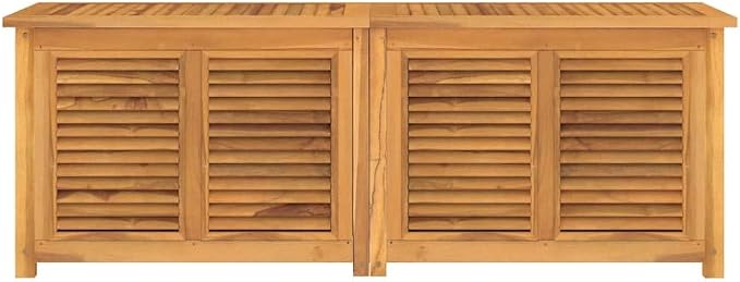 Garden Storage Box Teak Brown Solid Teak Wood with Oiled Finish - Large Outdoor Deck Box for Patio Tools and Cushions - Rectangular Storage Chest with Louvered Doors - 59.1 x 19.7 x 21.7 in