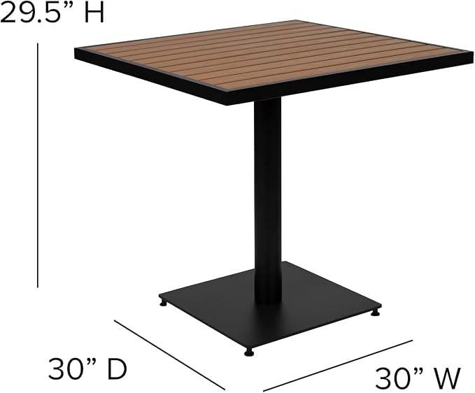 Flash Furniture Lark Outdoor Patio Bistro Dining Table with Faux Teak Poly Slats, 30" Square
