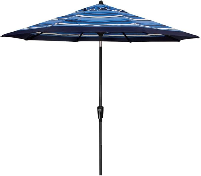 Treasure Garden Octagonal 9 ft Patio Umbrella - Outdoor Furniture Table Umbrella – Push-Button Tilt – Black Aluminum Frame (Obravia2, Hampton Stripe)
