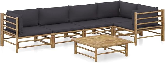 6 Piece Patio Lounge Set with Dark Gray Cushions,Patio Sofa,Patio Seating,Outdoor Couch,Patio Conversation Sets,Front Porch Furniture,Modern Set,Outdoor Furniture, Bamboo