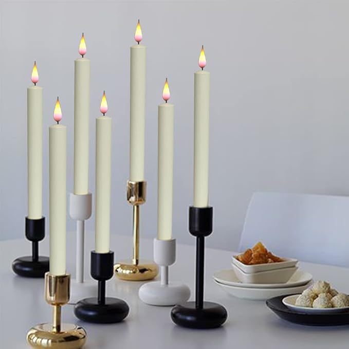 DRomance Christmas Flameless Window Taper Candles with 10-Key Remote and Timer, Battery Operated Real Flame Effect Realistic 3D Wick, 6 Pack Silver Holders and Suction Cups Included