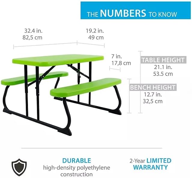 Generic Perfect for Outdoor Fun! The Outdoor Children's Picnic Table is Ideal for Playdates, picnics, and Crafts. (Lime Green), 260225