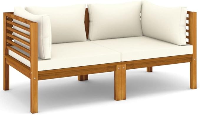 2-Seater Patio Sofa with Cream Cushion,Patio Lounge Set,Patio Furniture Sets,Patio Conversation Sets,Outdoor Furniture Sets,for Garden,Backyard,Outdoor,Solid Acacia Wood