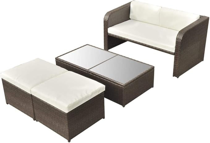 Patio Lounge Set with Cushions,Outdoor Patio Furniture,Conversation Furniture,Patio Furniture Sets,for Terrace,Garden,Backyard,4 Piece Brown Poly Rattan