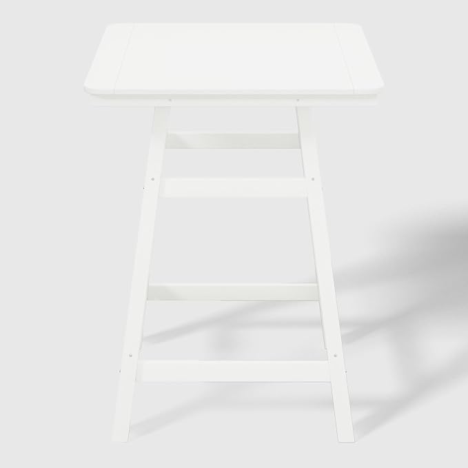 WestinTrends Malibu Square Outdoor Patio Counter High Bistro Bar Table with Umbrella Hole 37" Tall, White