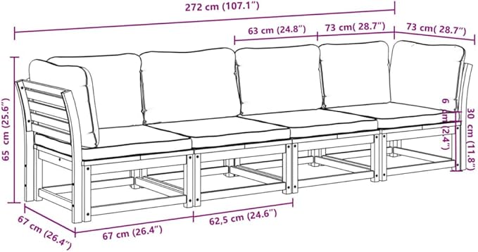 vidaXL Patio Lounge Set with Cushions 4 Piece, Outdoor Conversation Set, Sectional Sofa for Garden Backyard, Outdoor Sofa Set, Solid Wood Acacia