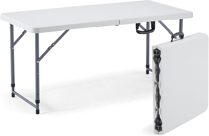 KAIHAOWIN Plastic Folding Table-4ft Portable Table Foldable Legs and Adjustable Height Utility Table for Indoor Outdoor Camping Banquet Party-White