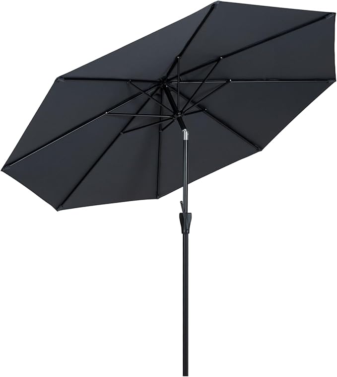 Tempera Striped Patio Umbrellas Outdoor Table Market Umbrellas with Crank & Pust Button Tilt|Auto-Tilt, 8 Steel Ribs, High Color-Fastness Canopy