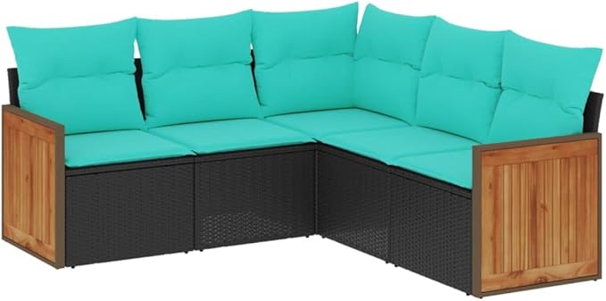 5 Piece Patio Sofa Set with Cushions, Front Porch Furniture Garden Lounge Set Outdoor Sofa Sets Patio Conversation Set for Garden Negotiation Area Exhibition Piazza Black Poly Rattan