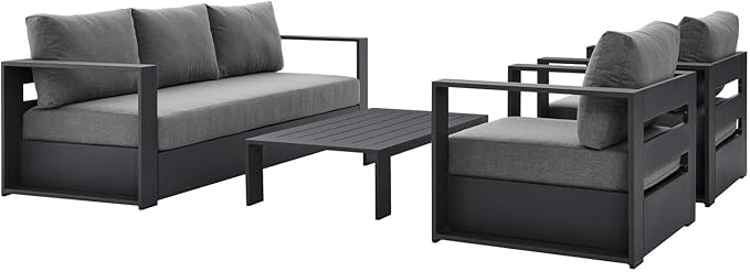 Modway Tahoe Aluminum 4-Piece Outdoor Patio Set in Gray Charcoal