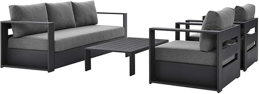 Modway Tahoe Aluminum 4-Piece Outdoor Patio Set in Gray Charcoal