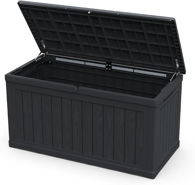 260 Gallon Large Outdoor Storage XXL Deck Box,Waterproof Resin Lockable Patio Furniture & Garden Tools Organizer,Heavy Duty for Sports/Pools Equipment,Extra Table Bench Seat for Yard Patio Black