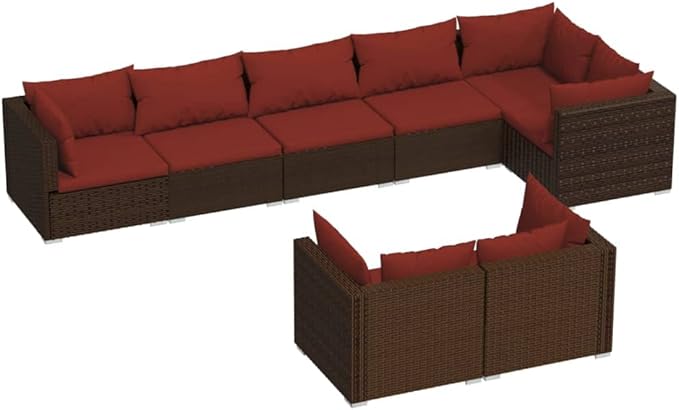 Patio Lounge Set with Cushions,Conversation Patio Furniture Porch Furniture Sets Garden Furniture Suitable for Patio, Deck, Front Porch, Poolside or Balcony Brown Poly Rattan