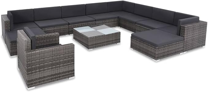 vidaXL Patio Furniture Set 12 Piece, Patio Conversation Set with Cushions, Outdoor Sectional Sofa with Coffee Table for Garden, Poly Rattan Gray