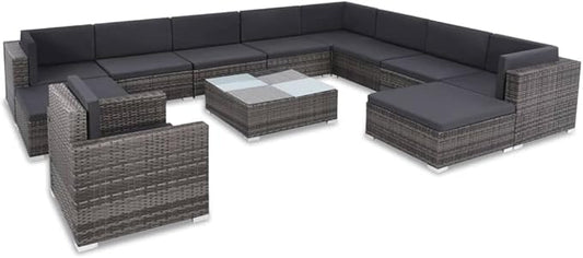 vidaXL Patio Furniture Set 12 Piece, Patio Conversation Set with Cushions, Outdoor Sectional Sofa with Coffee Table for Garden, Poly Rattan Gray