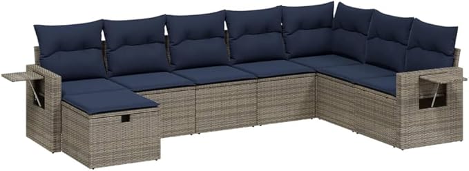 vidaXL Patio Sofa Set with Cushions 8 Piece, Outdoor Conversation Set, Sectional Sofa for Balcony Garden, Modern Style, Gray Poly Rattan