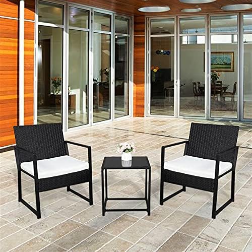 3 Pieces Patio Furniture Set, Outdoor Chair Set with Side Table, Cushion, Patio Conversation Set for Backyard, Poolside, Balcony, Coffee Table & Chairs Set with Seat Cushions Patio Conversation Set