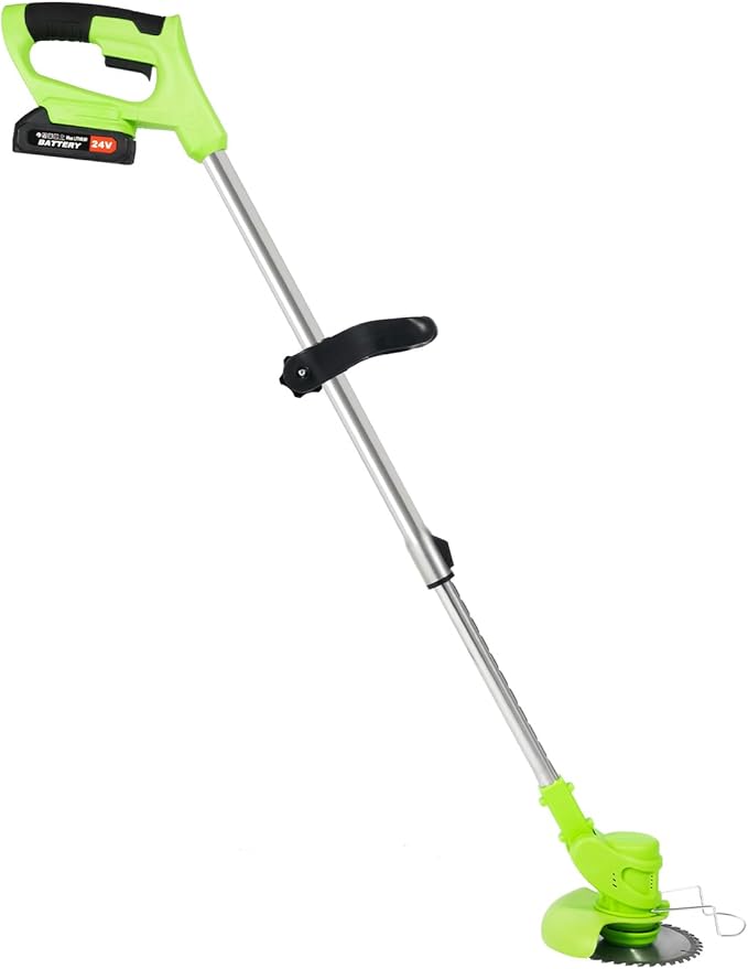 Cordless Grass Trimmer, 650W Electric Weed Wacker with 2 Batteries & Charger, 20-30 Min Runtime, Adjustable U-Shaped Handle, 90° Flip Head, Lightweight for Yard Lawn Garden Trimming, 34.64-49.21 Inch