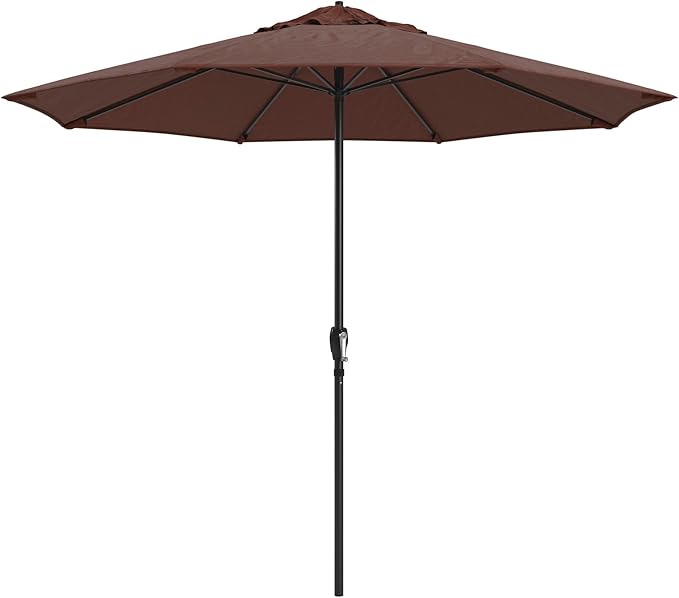 California Umbrella 8-Year Protection 9 Ft Outdoor Patio Umbrella, Solstice Fade-Resistant Fabric, Auto-Tilt, Heavy Duty Aluminum Frame, 8 Reinforced Ribs for Pool or Deck, Black Pole, Terracotta