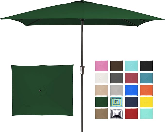 JEAREY 8x10 ft Rectangular Patio Umbrellas Outdoor Table Market Umbrella w/Crank, 8 Sturdy Ribs, UV Protection Windproof Sunproof for Garden, Deck, Backyard, Pool(Dark Green)
