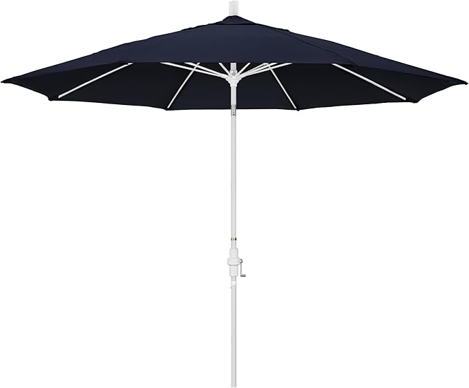 California Umbrella 11Ft Sunbrella Patio Umbrella, Fiberglass Ribs, Hand-Crank, Tilt-Collar, White Frame, Navy Fabric