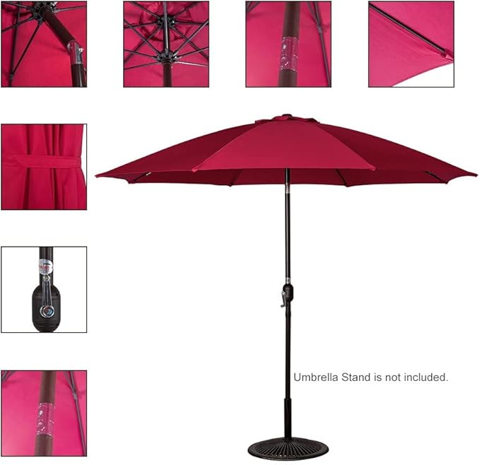 Sundale Outdoor Patio Umbrella Market Umbrella 9 ft Red