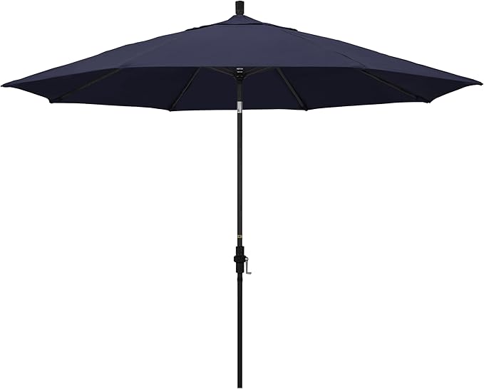 California Umbrella 11Ft Premium Sunbrella Patio Umbrella, Hand-Crank, Tilt-Collar, Black Frame, Navy Fabric