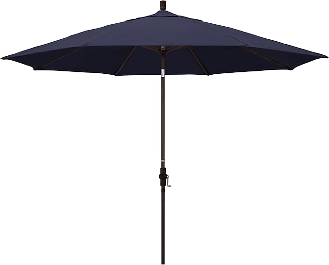 California Umbrella 11Ft Premium Sunbrella Patio Umbrella, Hand-Crank, Tilt-Collar, Bronze Frame, Navy Fabric
