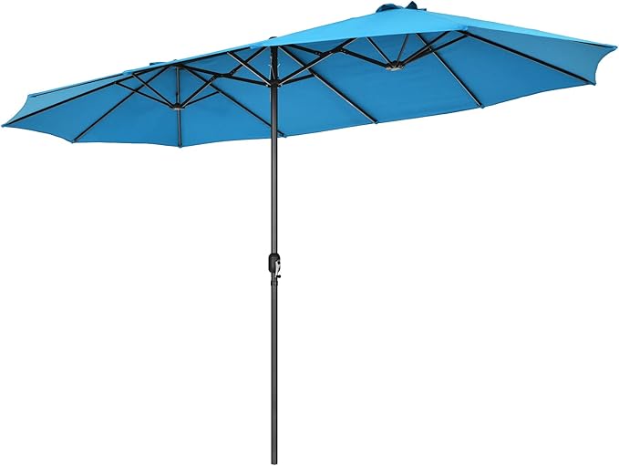 Tangkula 15Ft Double-Sided Patio Umbrella, Outdoor Extra Large Umbrella W/Hand-Crank System & Air Vents, Market Twin Umbrella W/ 12-Rib Sturdy Metal Frame for Poolside, Garden Backyard (Blue)