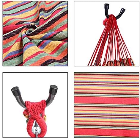 Hammock Set (Hammock Frame Small Color Bar) Natural Rope (Red Strip)