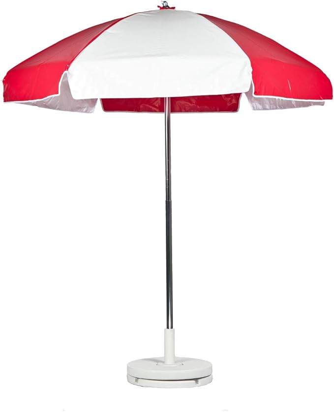 6.5' Striped Lifeguard Umbrella Fabric: Red and White Heavy Gauge Vinyl, Tilt: with Tilt