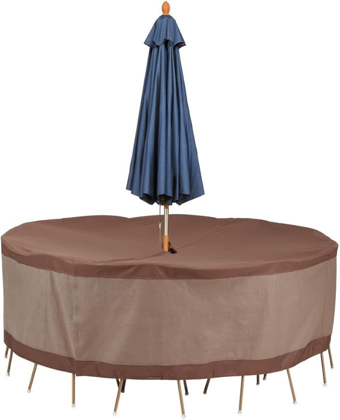 DUCKCOVERS® Ultimate Waterproof 94 Inch Round Patio Table and Chair Set Cover with Umbrella Hole, Outdoor Table and Chair Cover