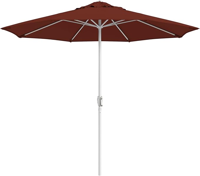 California Umbrella 10-Year Protection 9 Ft Outdoor Patio Umbrella, Pacifica Fade-Resistant Fabric, Auto-Tilt, Heavy Duty Aluminum Frame, 8 Reinforced Ribs for Pool or Deck, White Pole, Brick