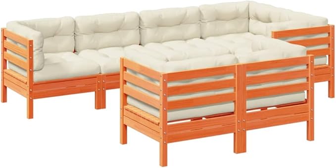 7 Piece Patio Sofa Set with Cushions, Outdoor Sofa Sets Sectional Sofa Porch Furniture Set Patio Conversation Set for Piazza Negotiation Area Poolside Garden Wax Brown Solid Wood Pine