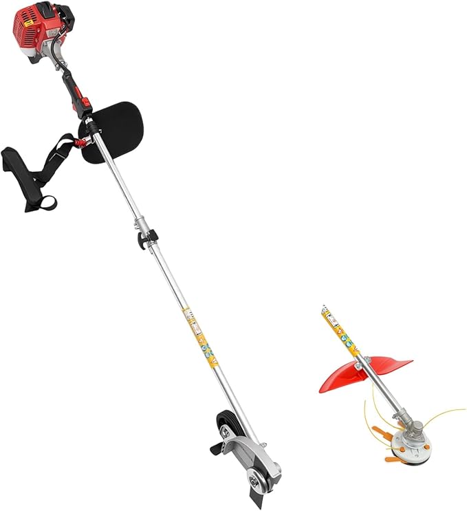 Bepritm 26CC Gas Weed Wacker, 2-Stroke String Trimmer/Edger w/Dual Blade Head System & Shoulder Strap & Cordless Design, Gas Trimmer for Garden/Yard/Urban Greening (26CC)