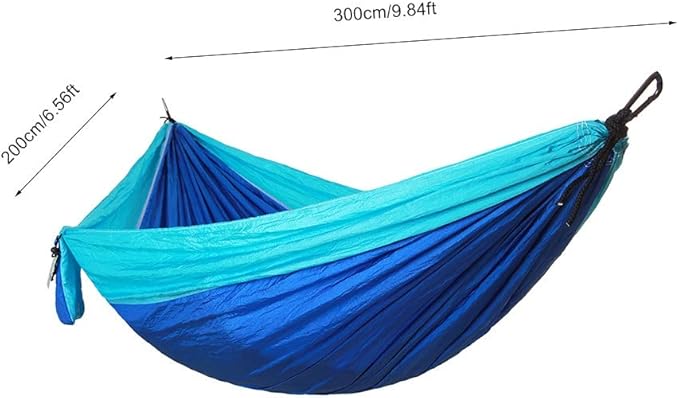 Portable Camping Travel Single Hammock, Lightweight Hanging Bed with Tree Straps and Metal Buckles, Durable Nylon Hammock for Outdoor Backpacking Hiking Beach (Matching Tree with Sky Blue and Blue)
