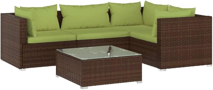 5 Piece Patio Lounge Set with Cushion, Piece Patio Set Outdoor Patio Sectional Patio Lounge Set Furniture Conversation Sets s Poly Rattan Brown