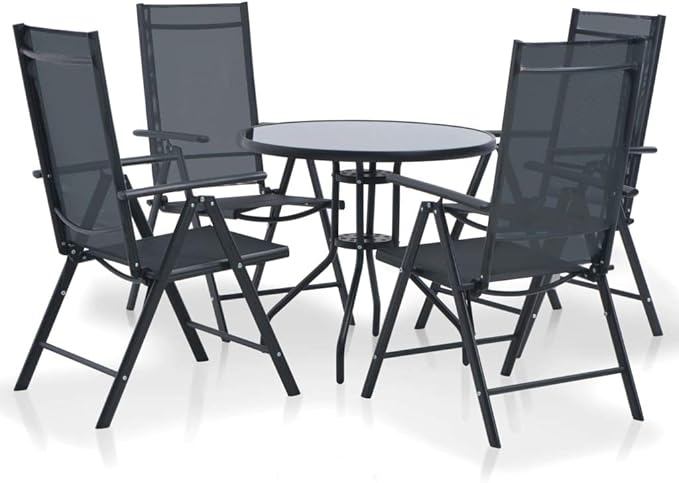 5 Piece Patio Dining Set, Patio Conversation Set Outdoor Lounge Sets Front Porch Furniture Outdoor Sofa Sets for Piazza Negotiation Area Exhibition Poolside Aluminum and Textilene Black