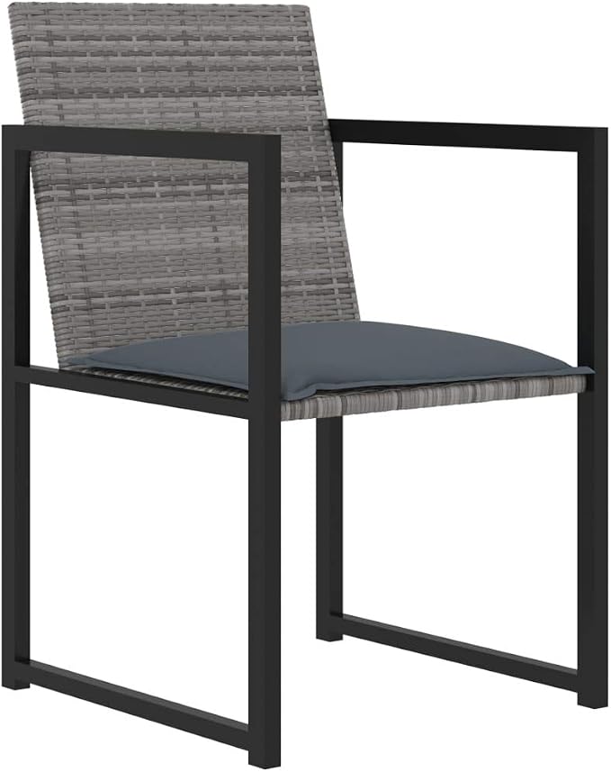 5 Piece Patio Dining Set, Gray Poly Rattan Outdoor Furniture Set with 42.9 Inch Square Tempered Glass Table and 4 Cushioned Chairs for Backyard, Garden and Al Fresco Dining